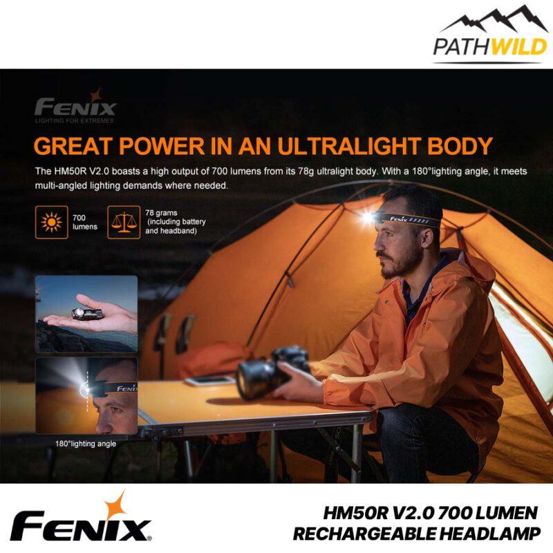 FENIX HM50R V2.0 700 LUMEN RECHARGEABLE HEADLAMP ไฟฉายคาดหัว700ลูเมน ไฟฉายคาดหัวเดินป่า ไฟฉายคาดหัวFENIX ไฟฉายคาดหัวแบบชาร์จ ไฟฉายคาดหัวน้ำหนักเบา